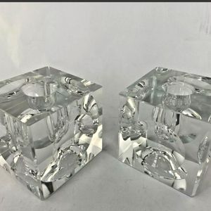 Mid Century Modern Murano Contemporary Crystal Glass Set of Candle Holders EVC